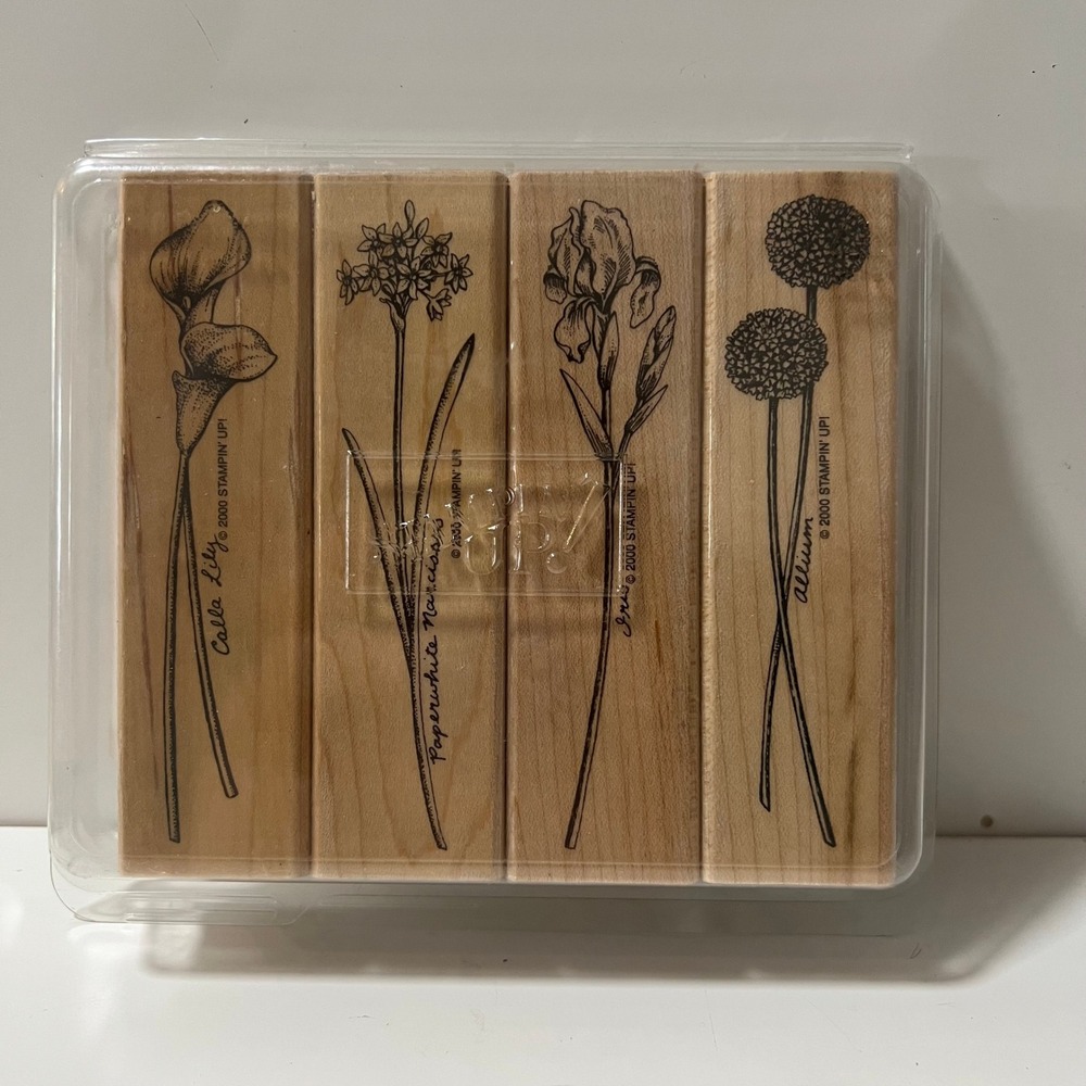 Stampin Up Sell-A-Bration 2001 Floral Wood Rubber Stamp Set of 4 flowers